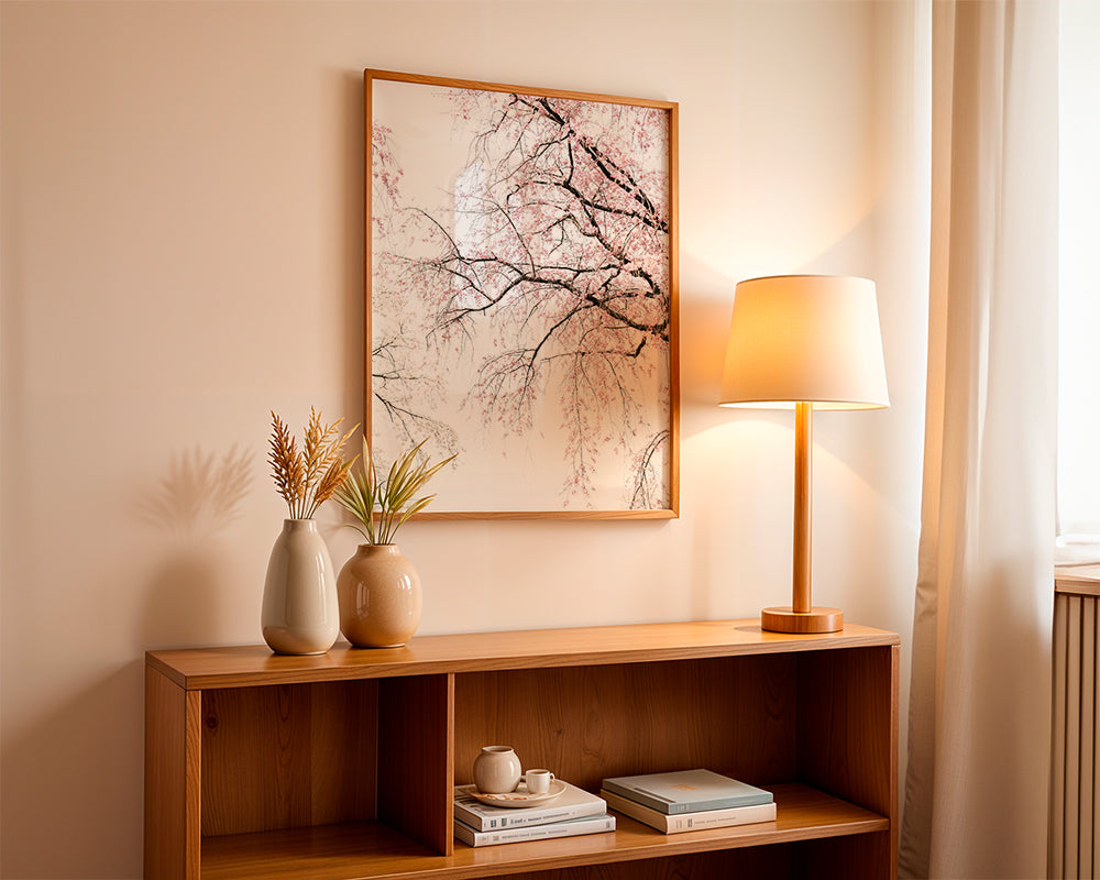 Botanisk poster · kaskad av körsbärsblommor