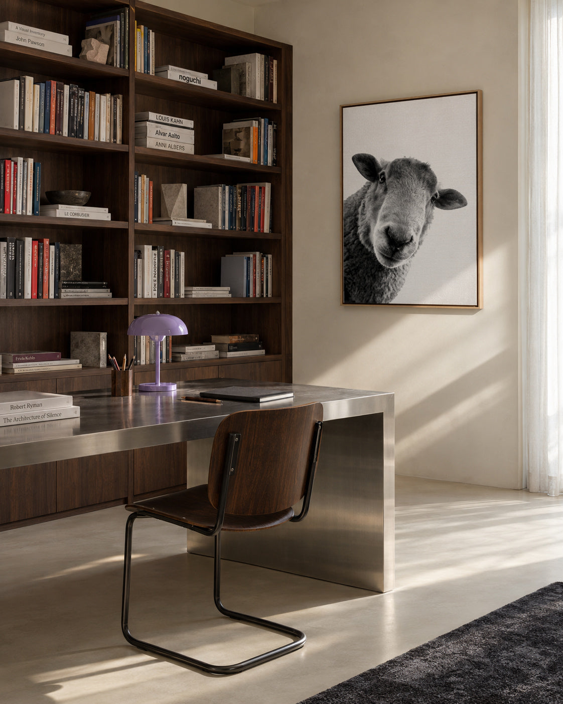 Curious sheep - Framed canvas in an interior