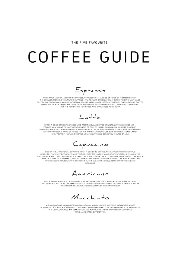 Kökskonst: Coffee Guide typografiskt tryck