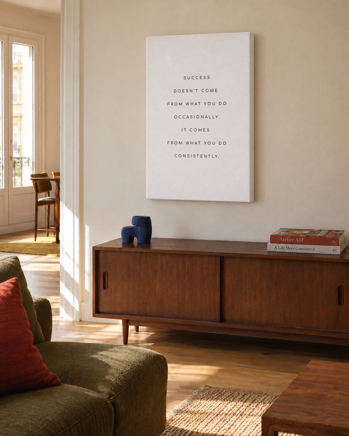 Success quote - Unframed canvas in an interior