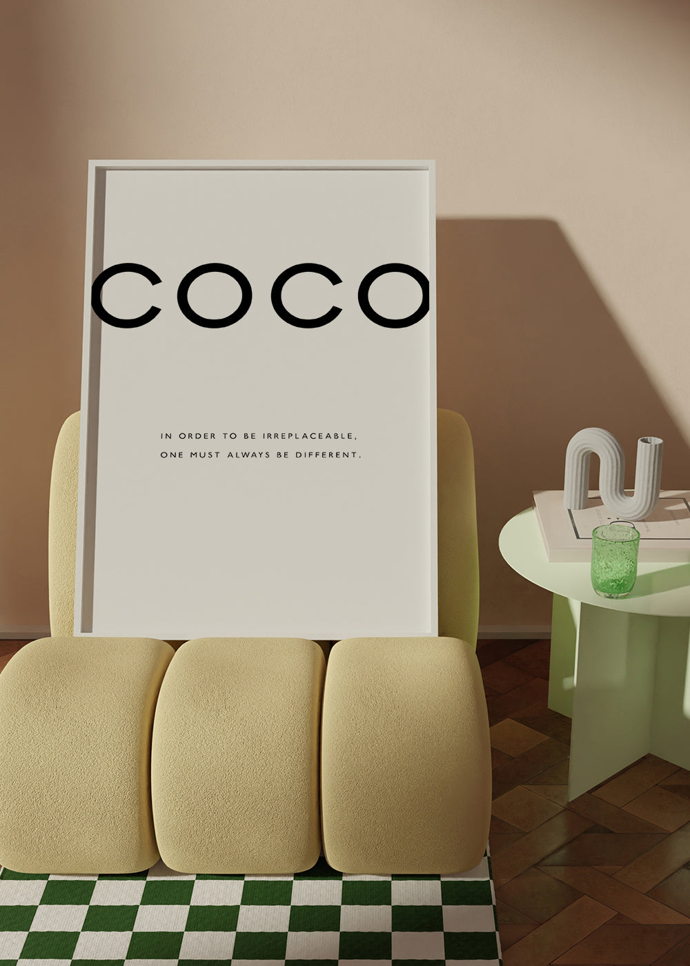 Svartvit poster med COCO-citat