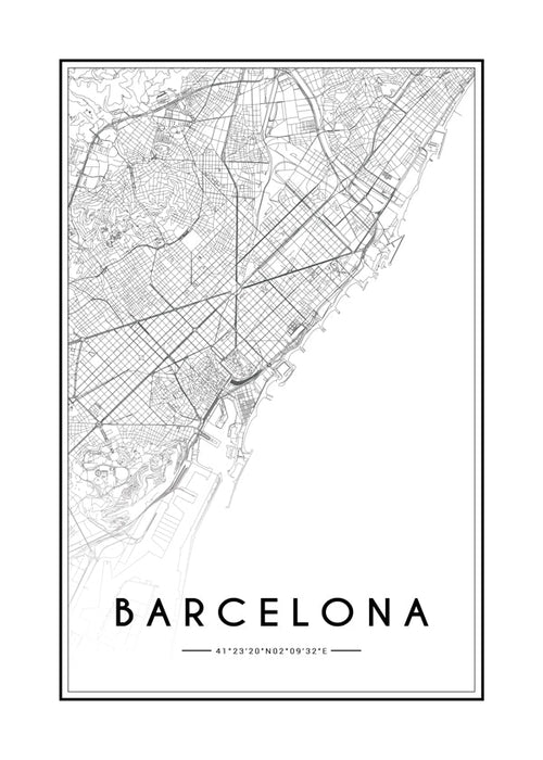 Stadsposter Barcelona karta grafisk