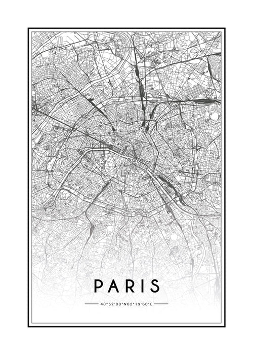 Reseaffisch: Paris karta i linjeteckning