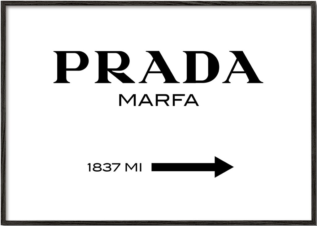 Reseaffisch med Prada Marfa typografi