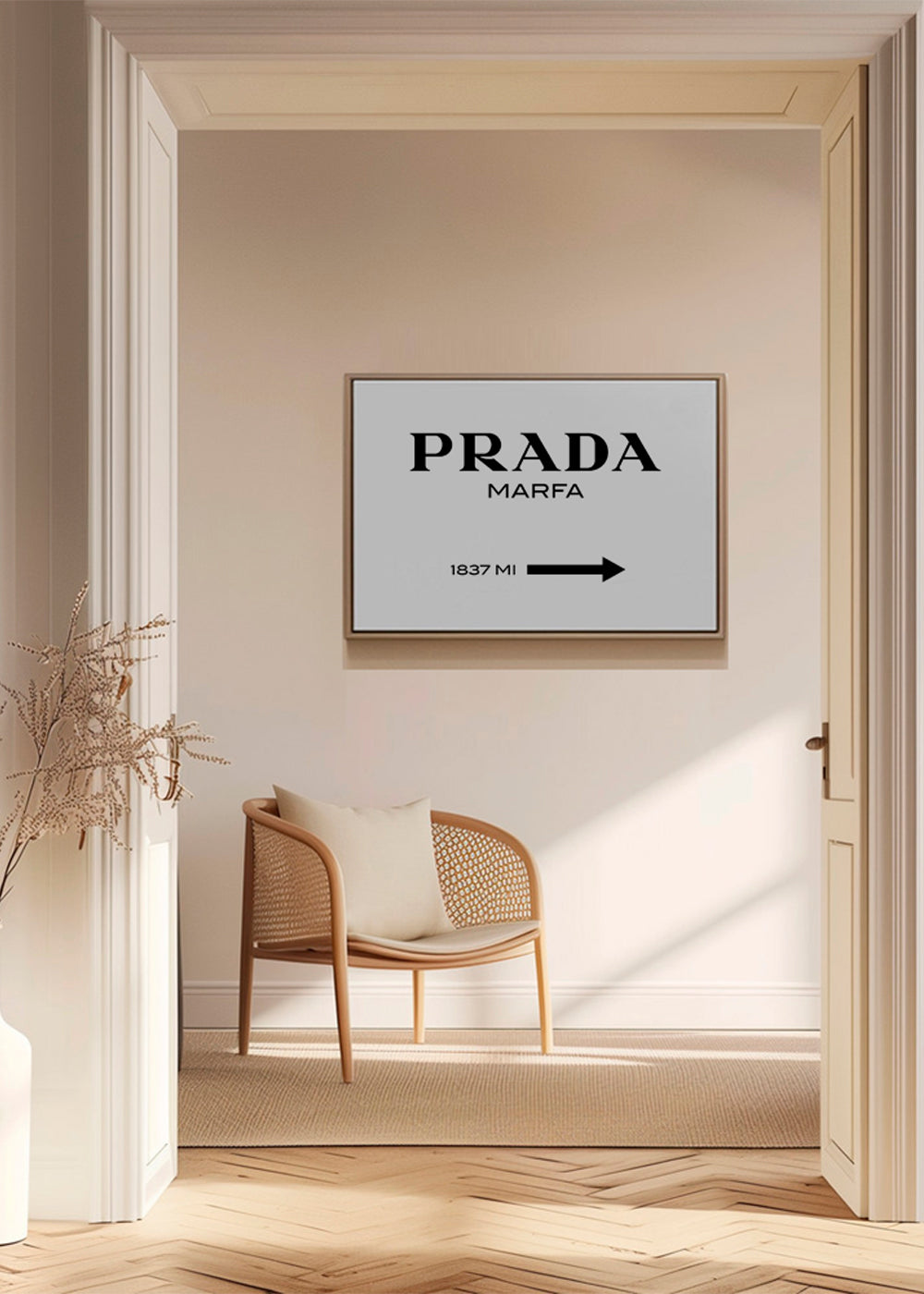 Reseaffisch med Prada Marfa typografi
