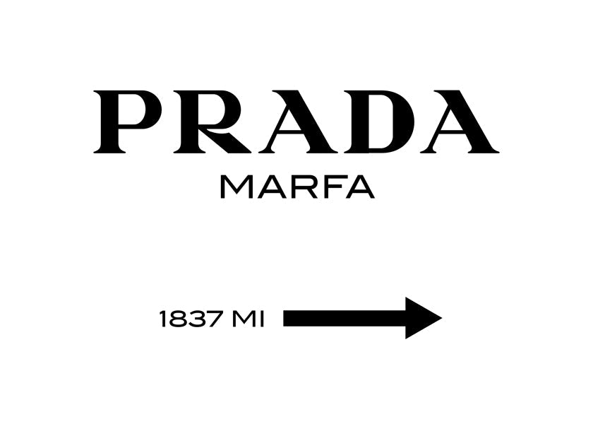 Reseaffisch med Prada Marfa typografi