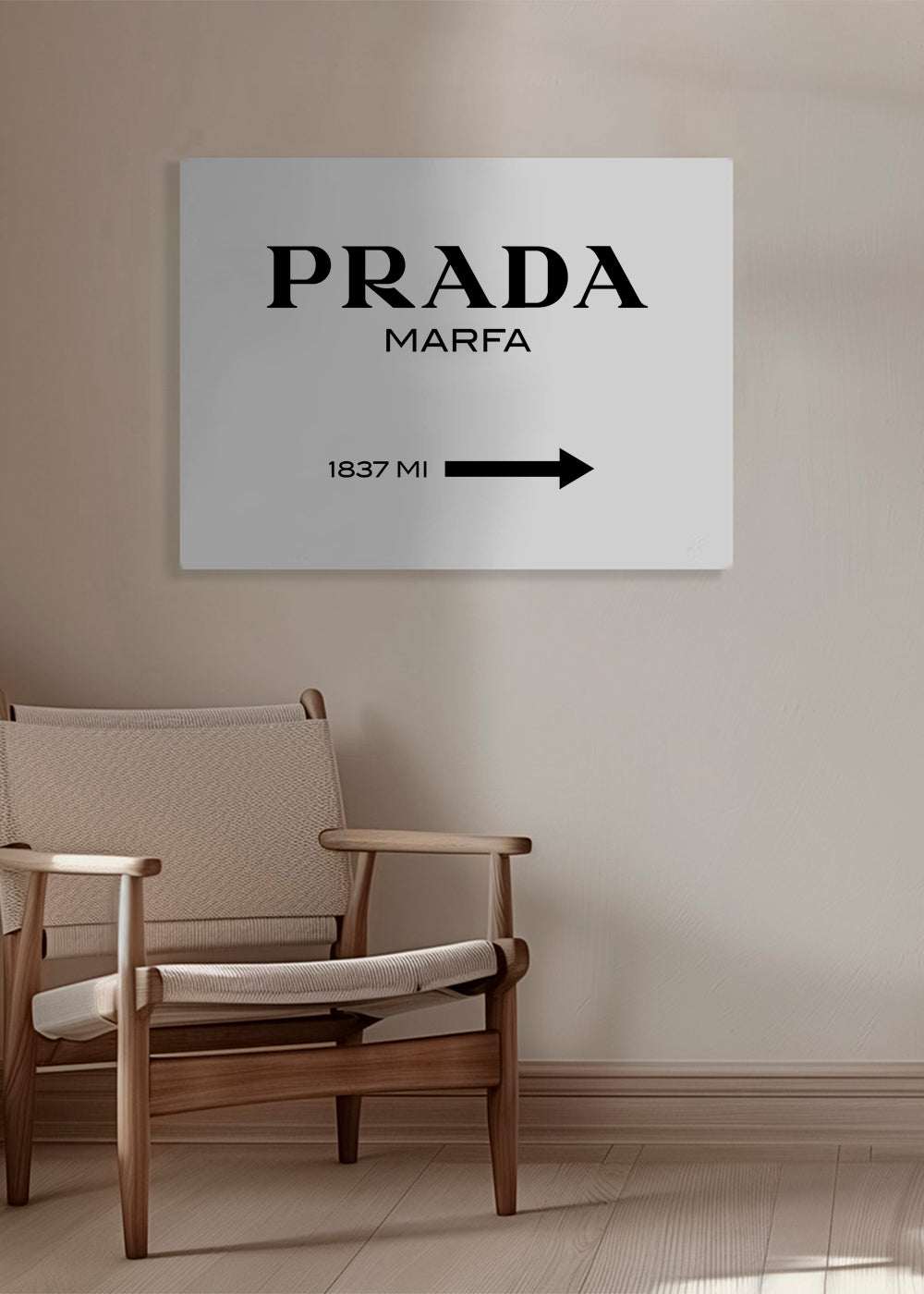 Reseaffisch med Prada Marfa typografi