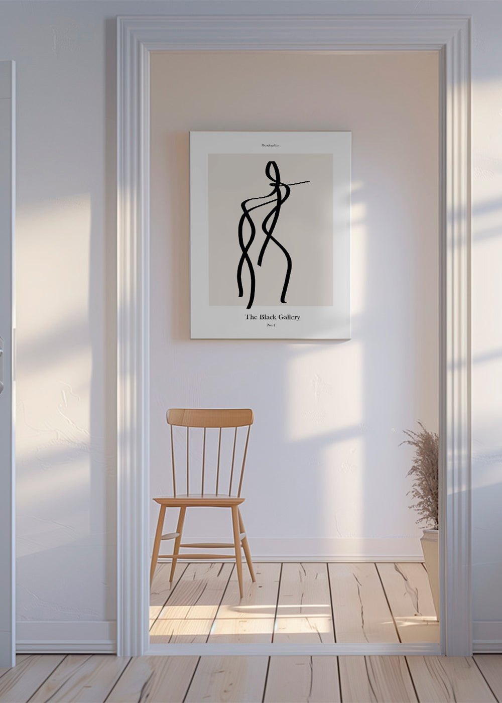 Abstrakt konst med svart linjefigur