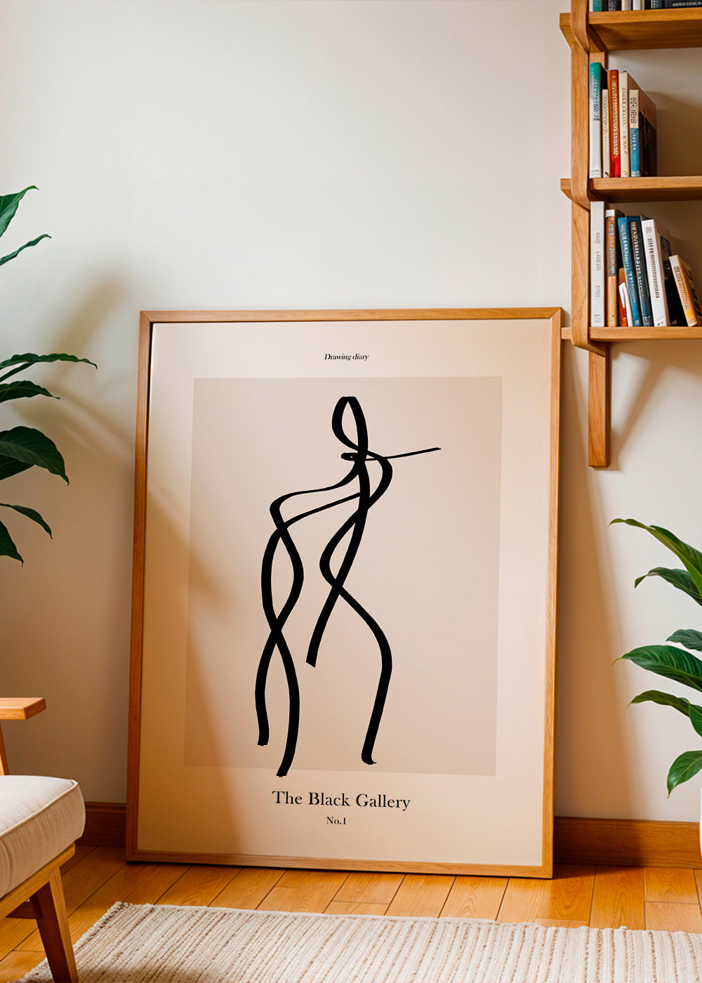 Abstrakt konst med svart linjefigur