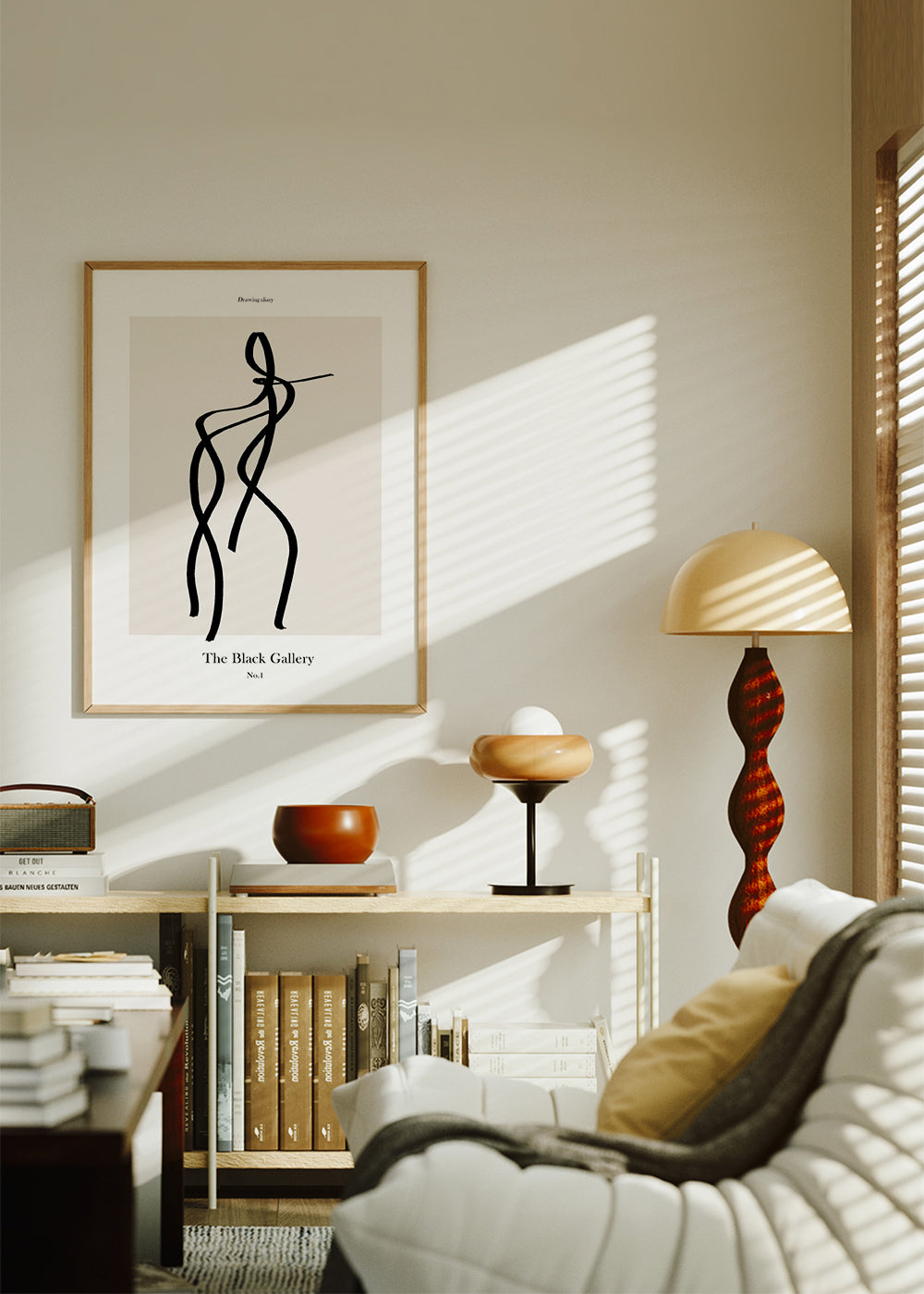 Abstrakt konst med svart linjefigur