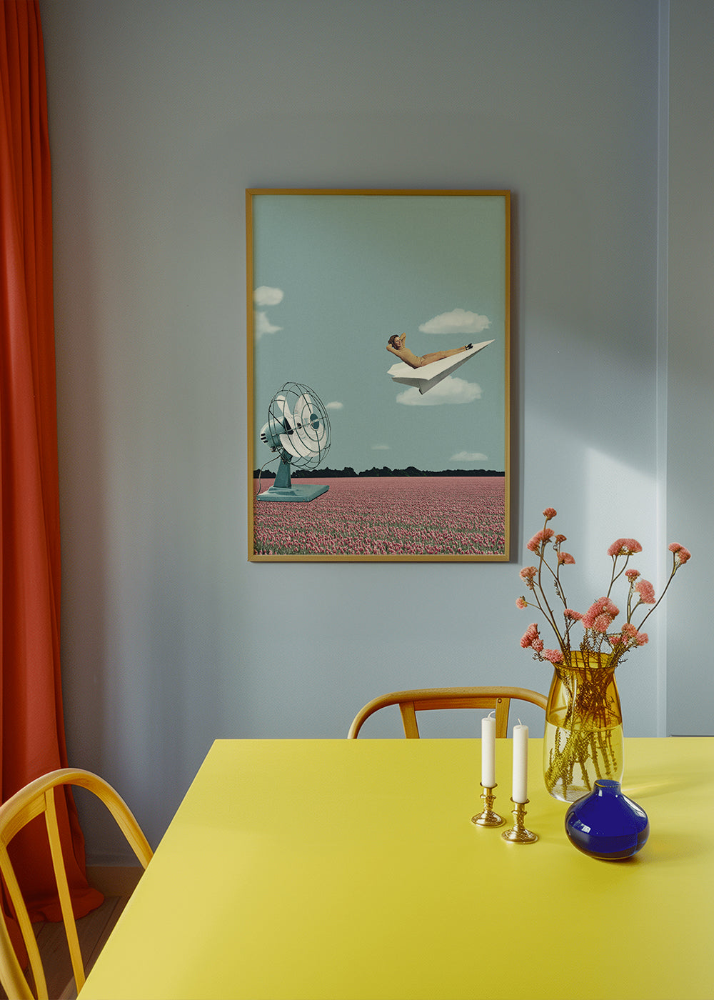 Illustration pappersflygplan över rosa fält