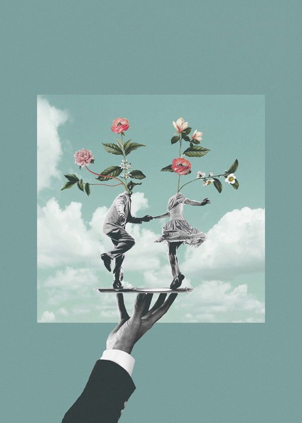 Botanisk poster: dansande par med blommor