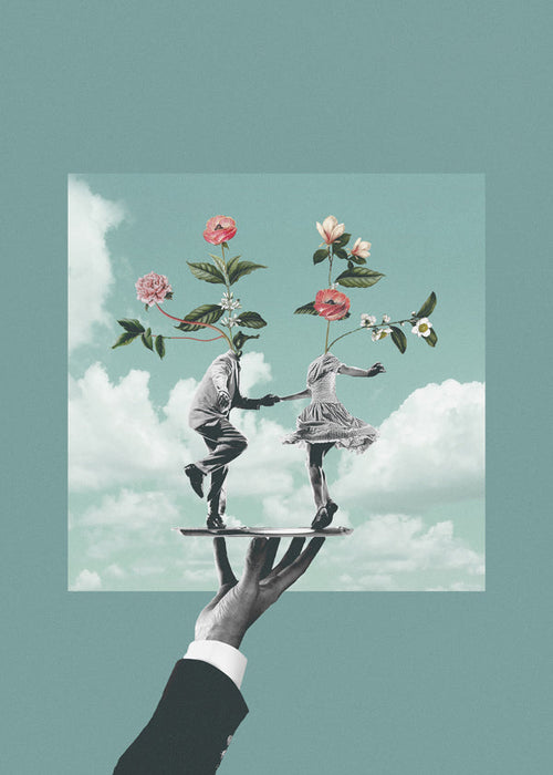 Botanisk poster: dansande par med blommor