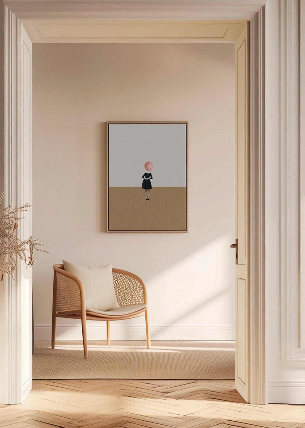 Minimalistisk tavla med rosa ballong