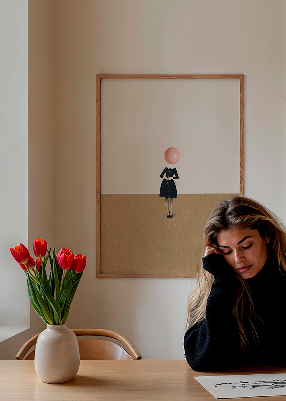 Minimalistisk tavla med rosa ballong