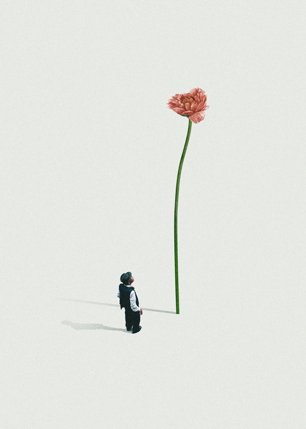 Botanisk poster med jätteblomma och liten gestalt