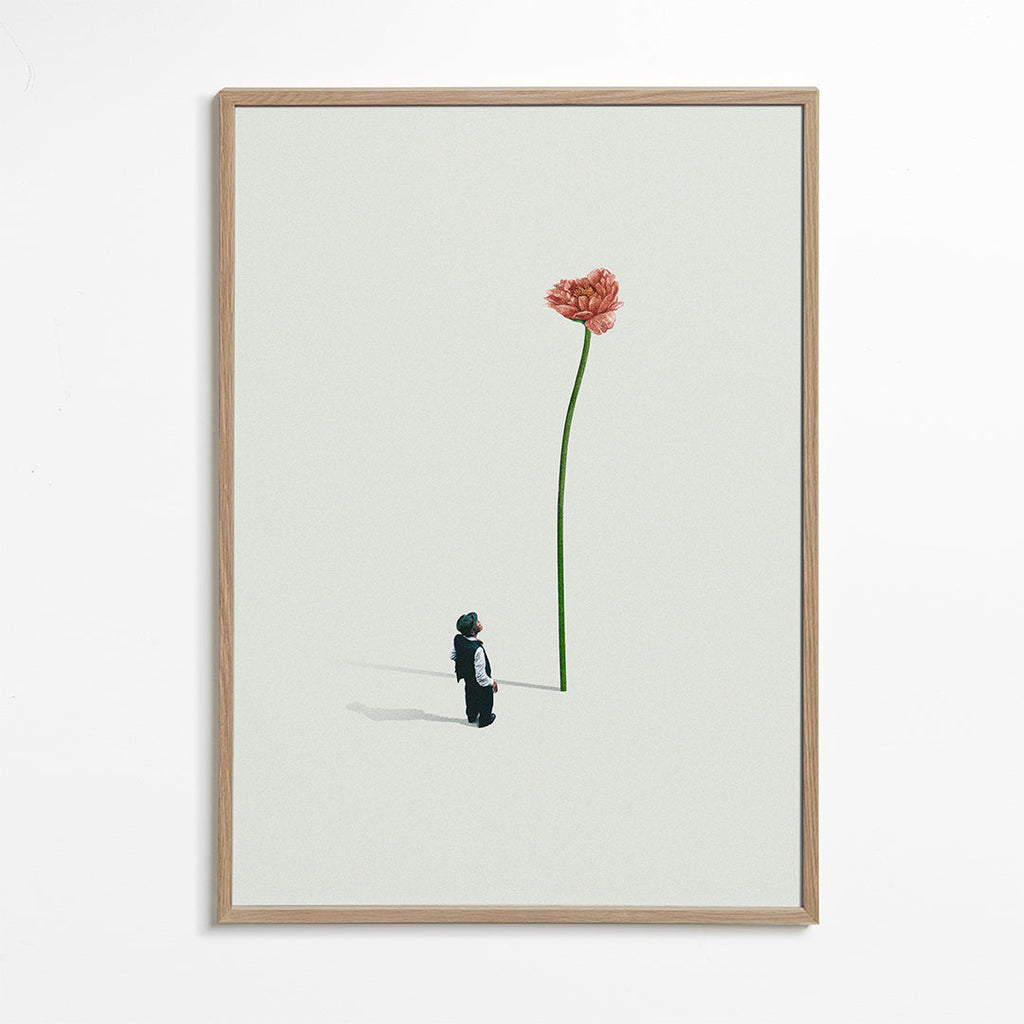 Botanisk poster med jätteblomma och liten gestalt