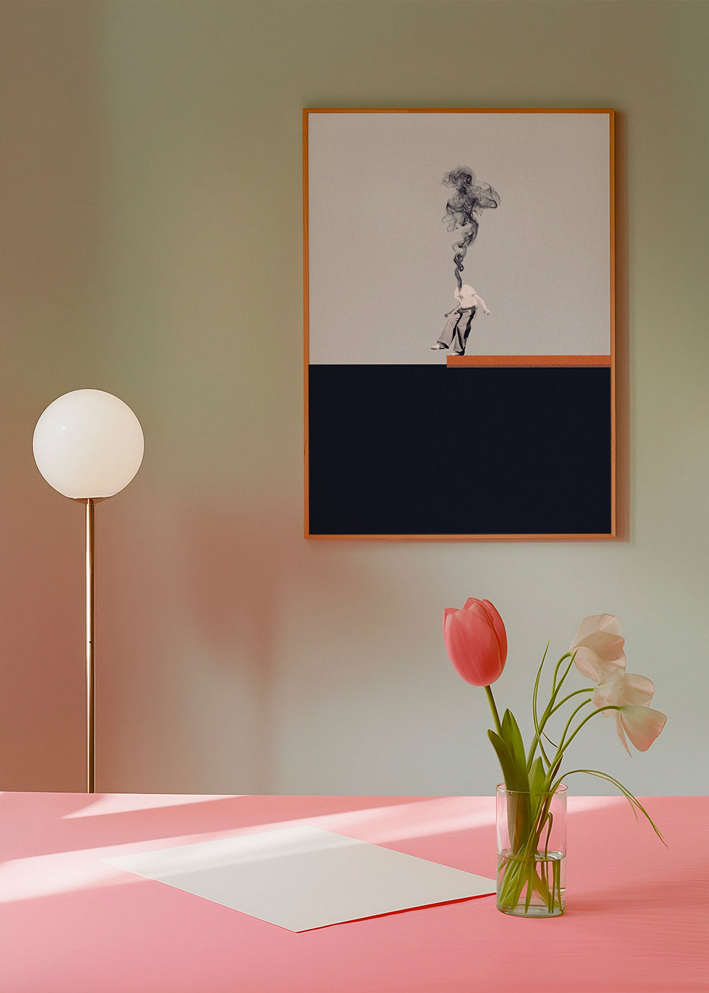 Minimalistisk tavla med rökande figur