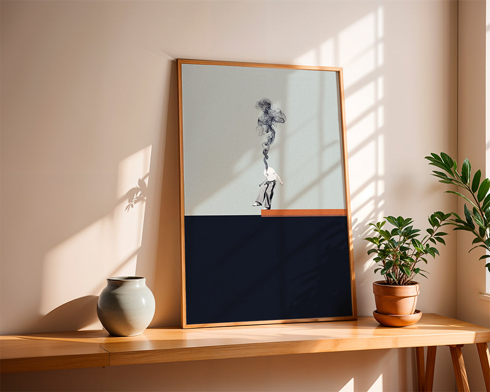 Minimalistisk tavla med rökande figur