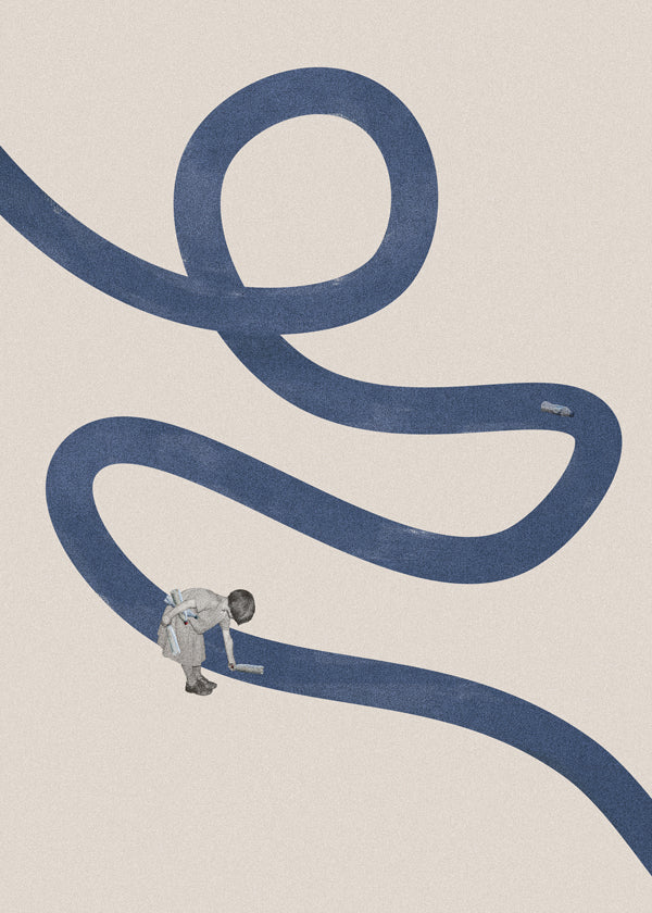 Illustration: barn med blått band