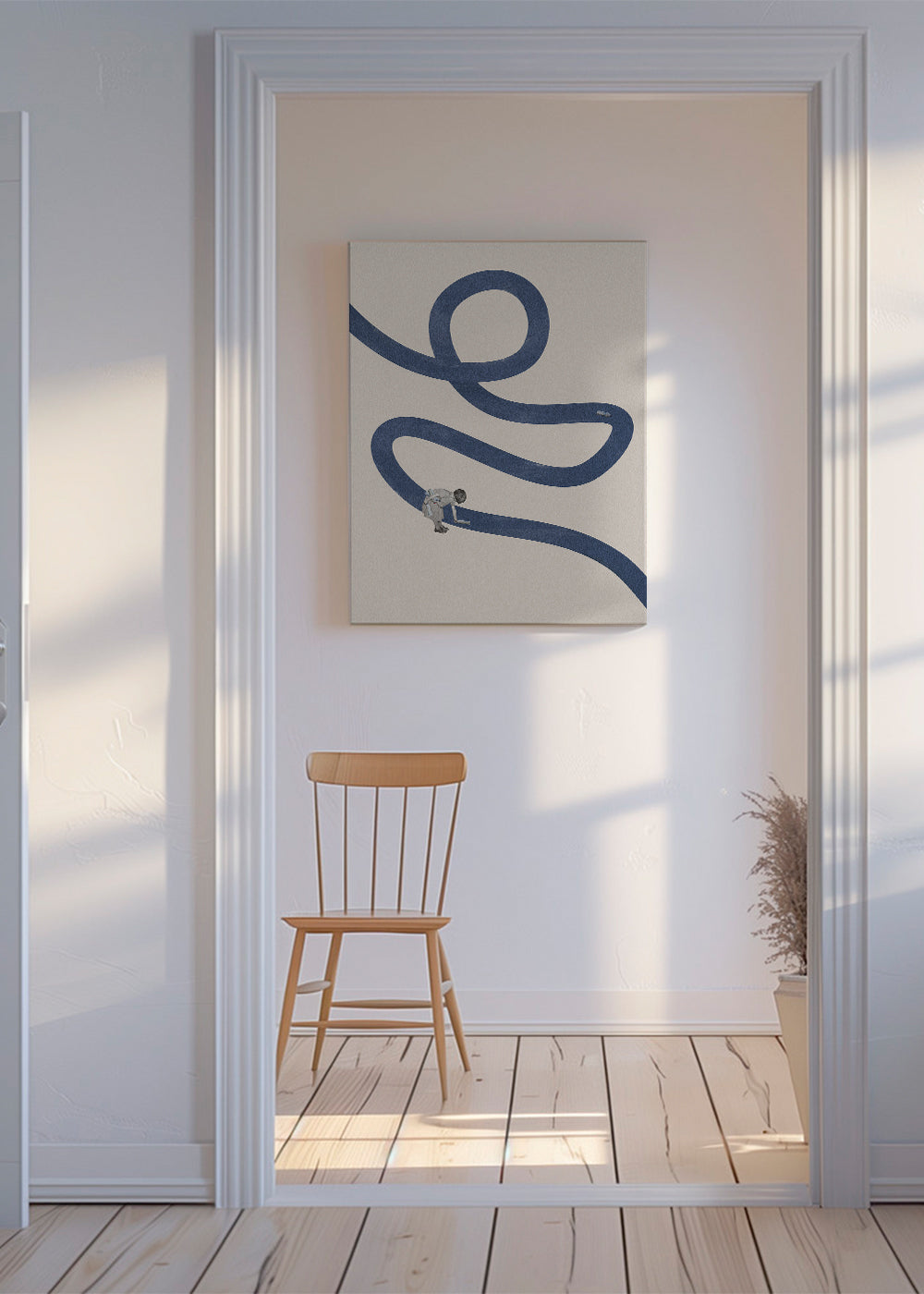 Illustration: barn med blått band