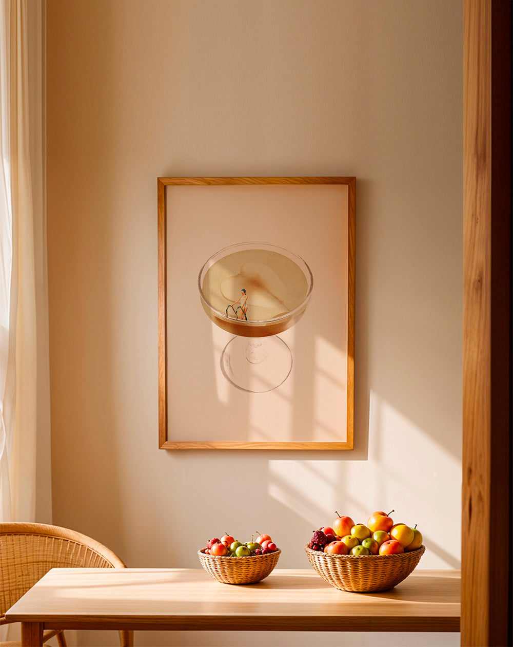 Kökskonst med minimalistisk cocktailillustration