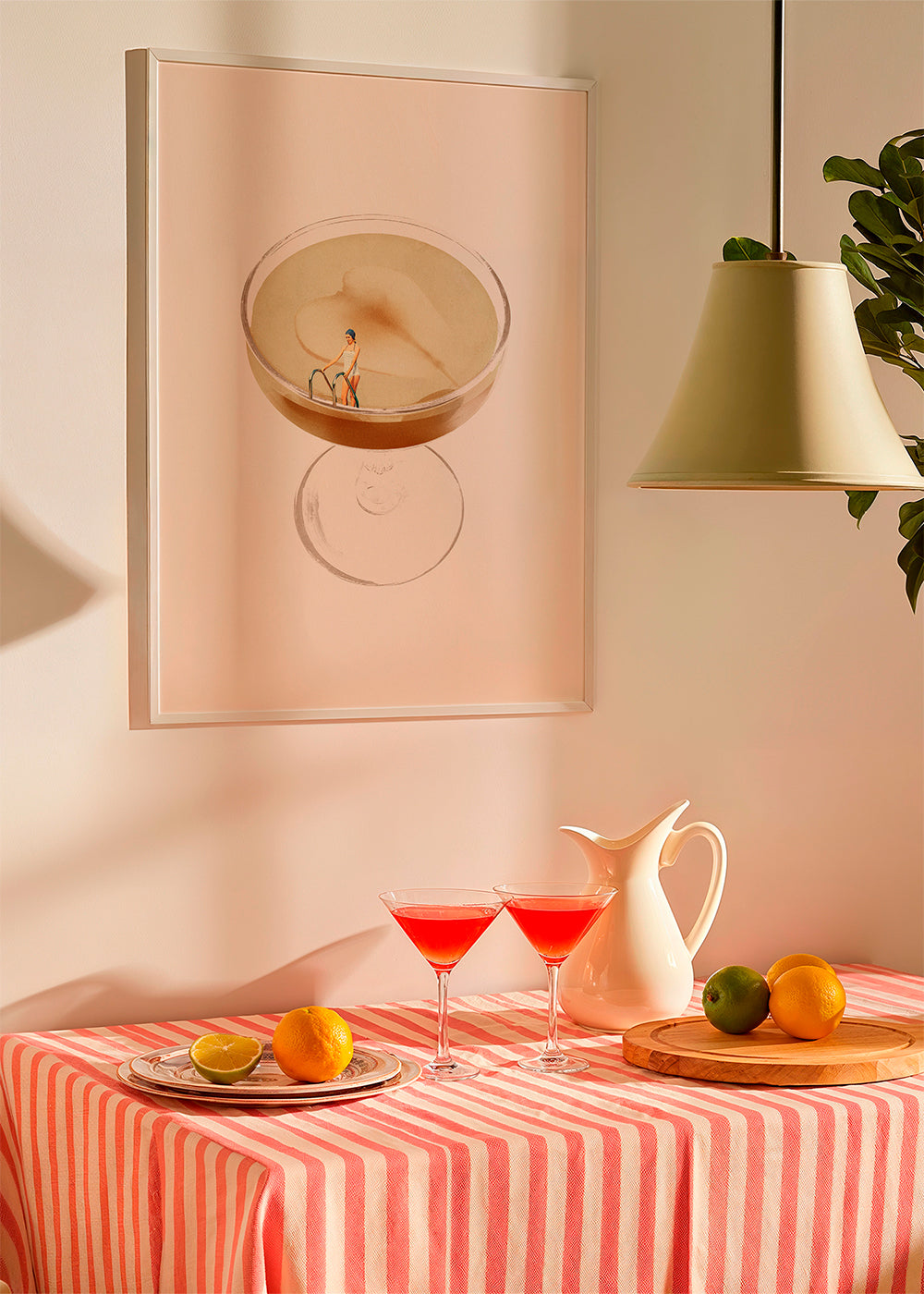 Kökskonst med minimalistisk cocktailillustration
