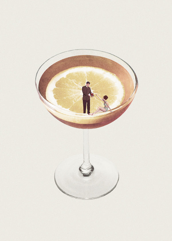 Kökskonst med cocktailglas och citron
