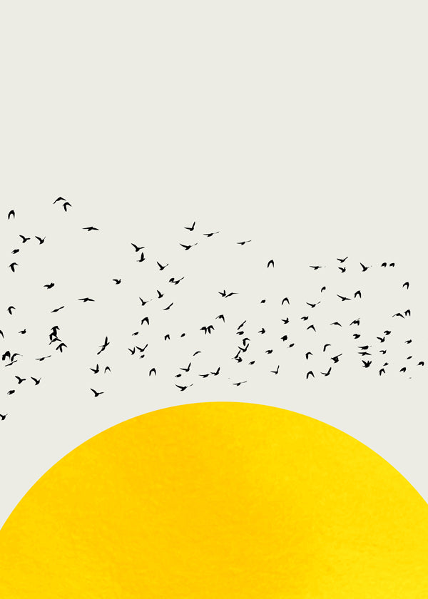 Illustration av flock över minimalistisk sol