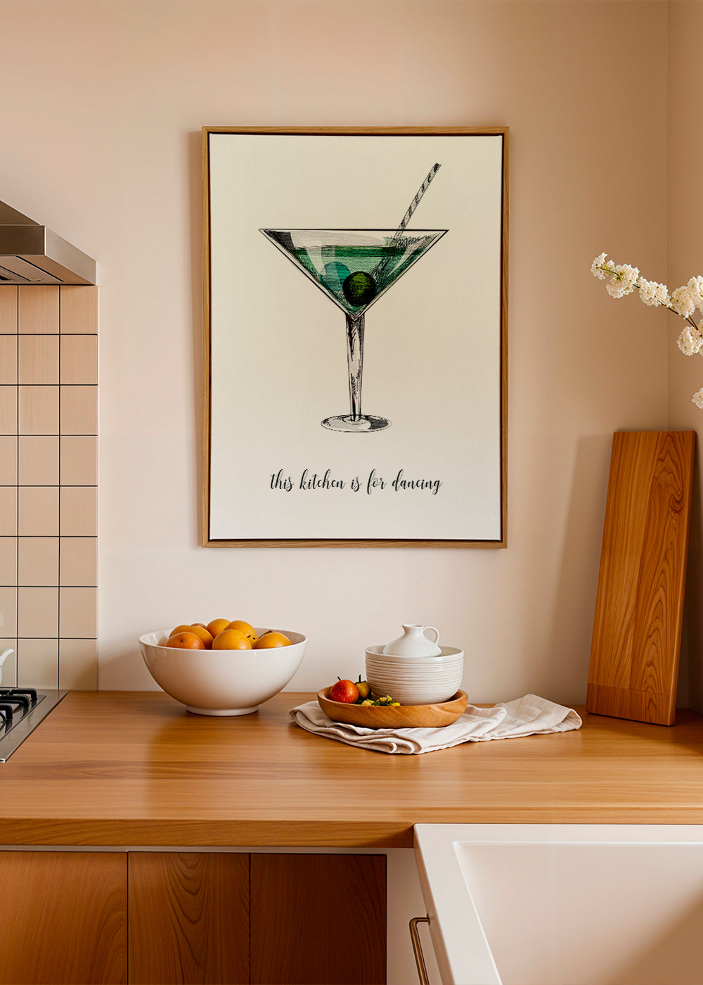 Kökskonst: illustrerad cocktail med lekfull text