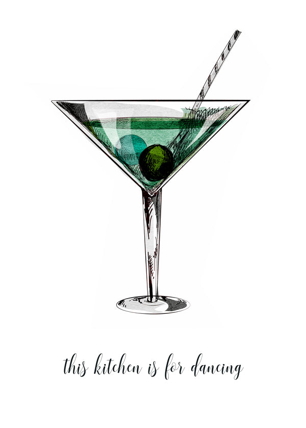 Kökskonst: illustrerad cocktail med lekfull text
