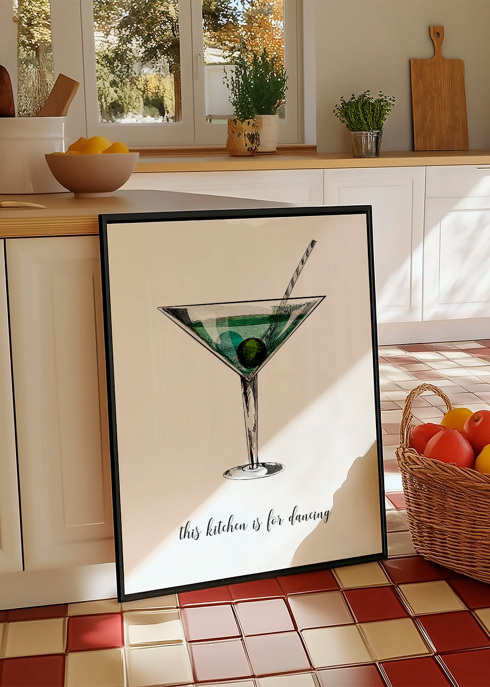 Kökskonst: illustrerad cocktail med lekfull text