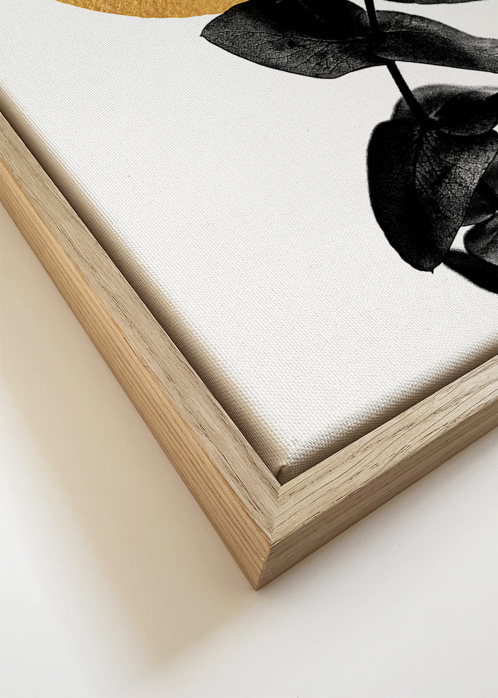 Botanisk poster: blad-siluett och guldsol