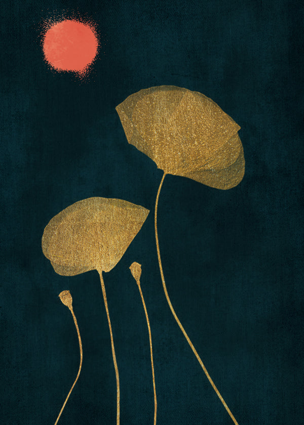 Botanisk poster med förgyllda blad och korallorb