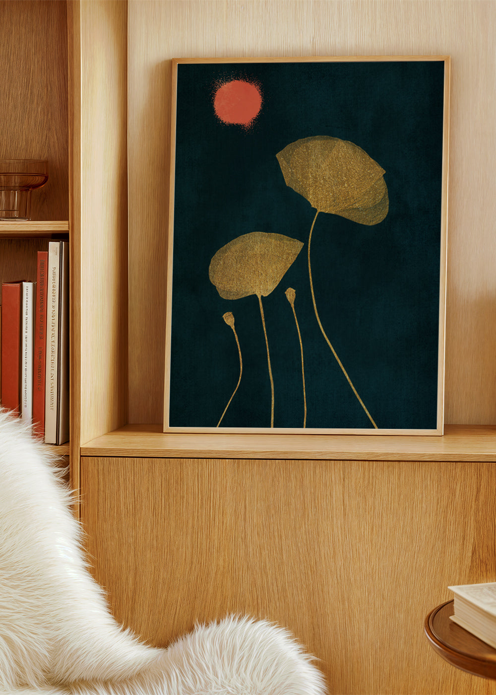 Botanisk poster med förgyllda blad och korallorb