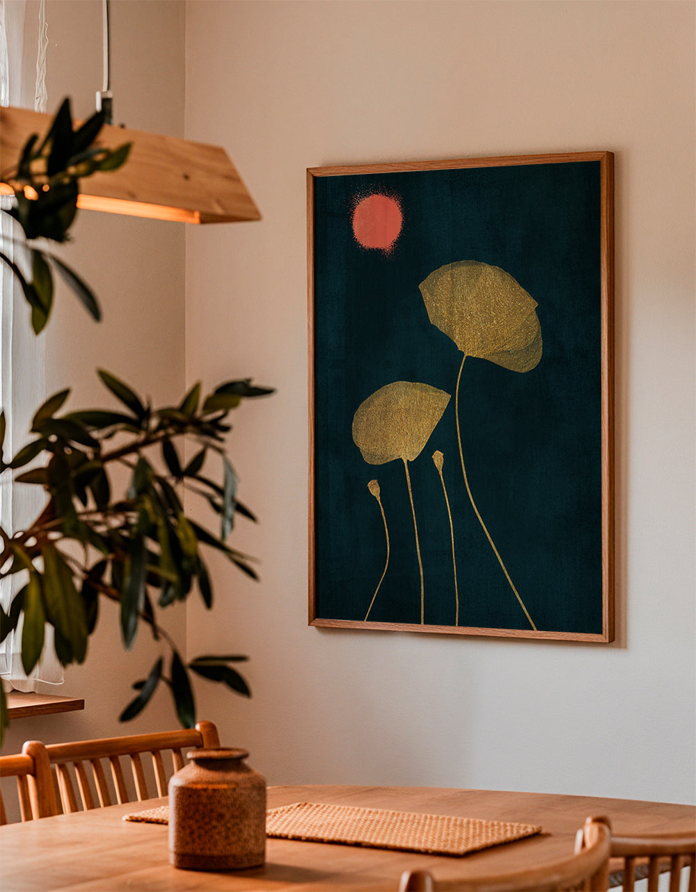 Botanisk poster med förgyllda blad och korallorb