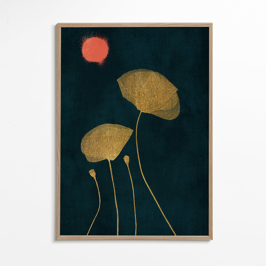 Botanisk poster med förgyllda blad och korallorb