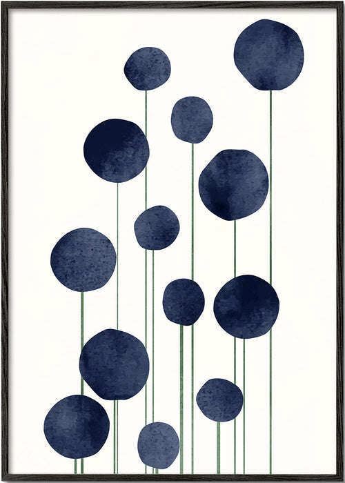 Botanisk poster med mörkblå cirklar