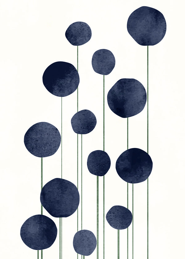 Botanisk poster med mörkblå cirklar