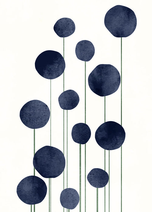 Botanisk poster med mörkblå cirklar