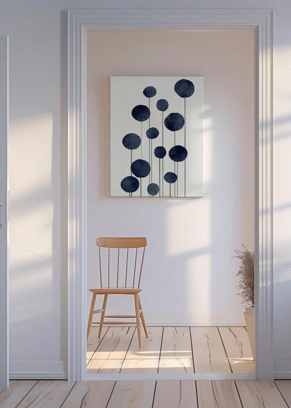 Botanisk poster med mörkblå cirklar