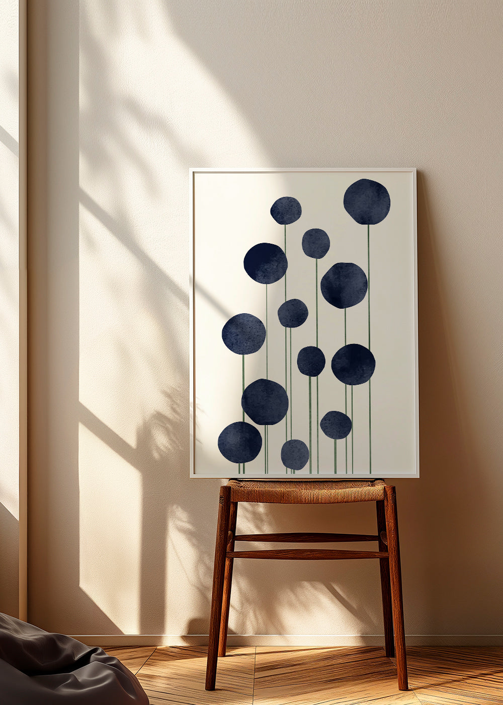 Botanisk poster med mörkblå cirklar