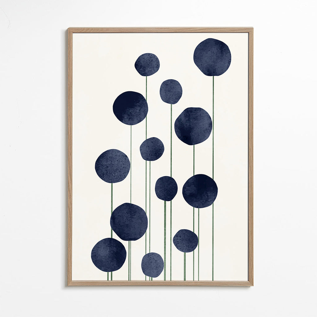Botanisk poster med mörkblå cirklar