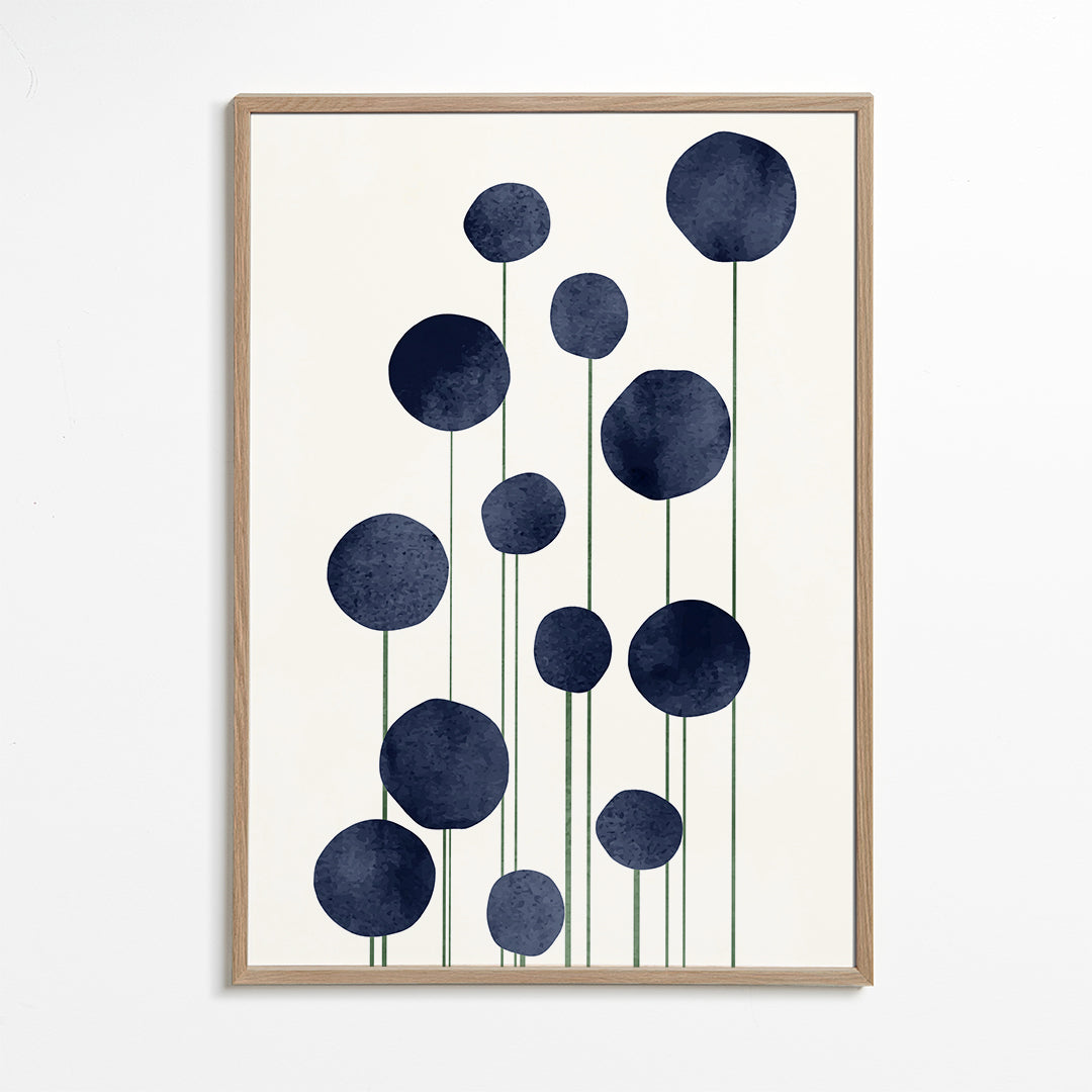 Botanisk poster med mörkblå cirklar