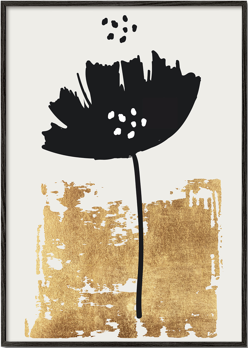 Botanisk poster: svart vallmo med guldig textur