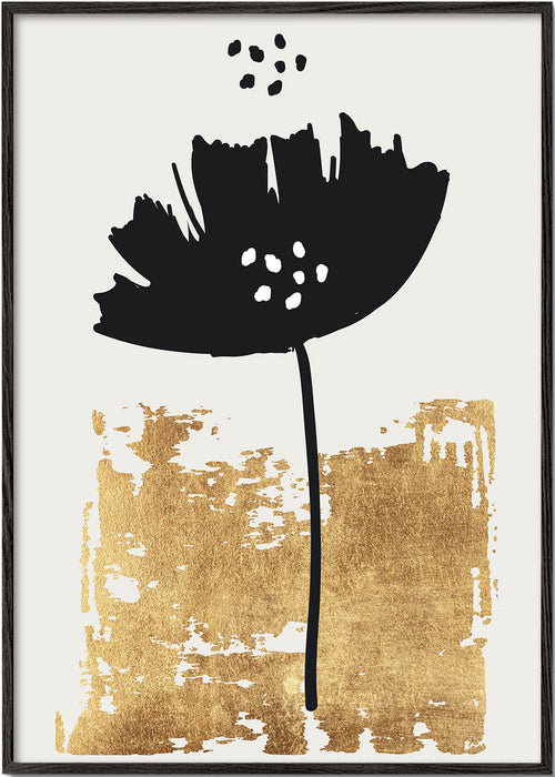 Botanisk poster: svart vallmo med guldig textur
