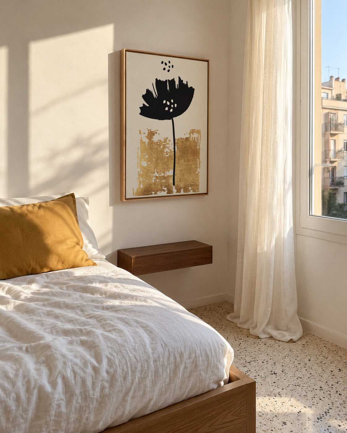 Black Poppy - Framed canvas in an interior