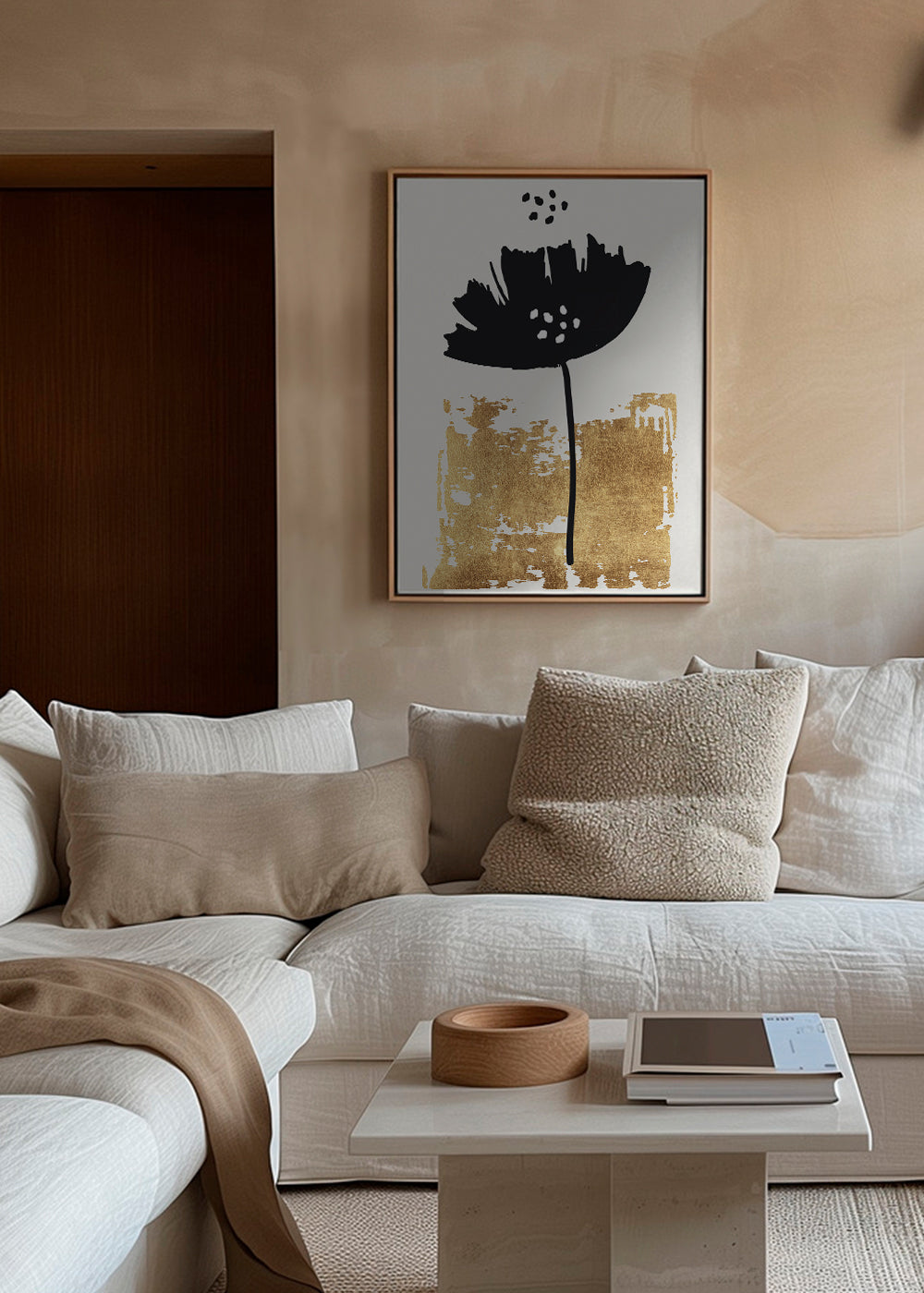 Botanisk poster: svart vallmo med guldig textur