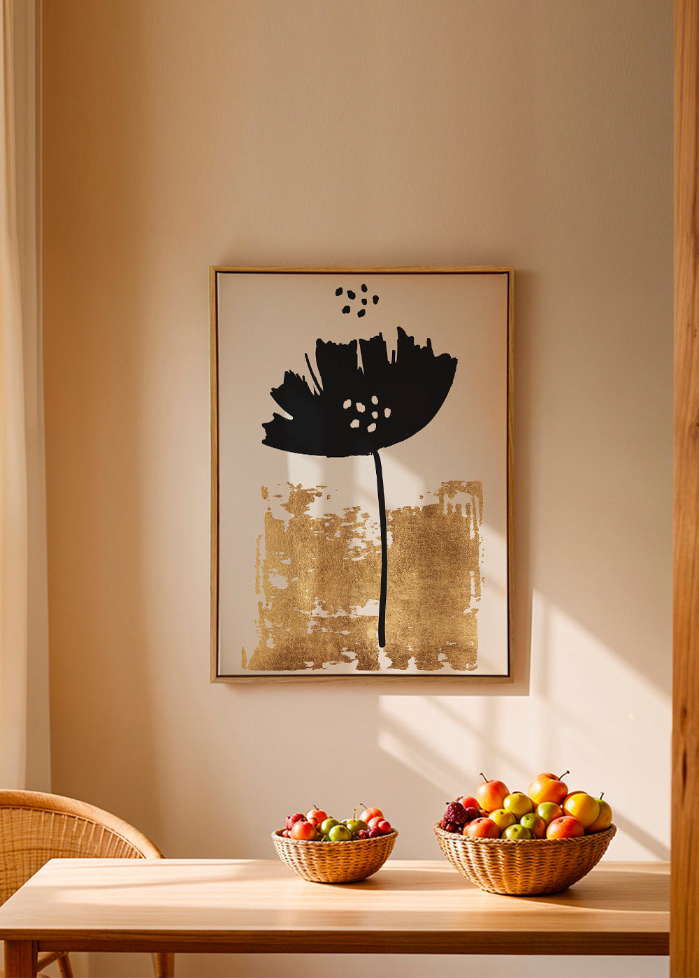 Botanisk poster: svart vallmo med guldig textur