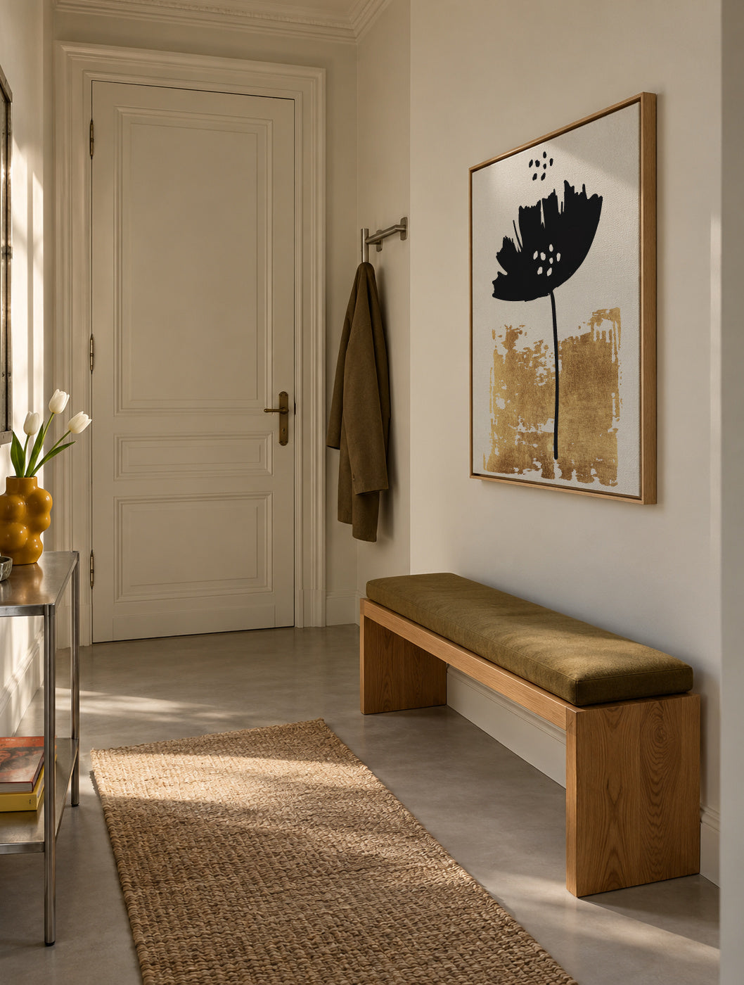 Black Poppy - Framed canvas in an interior